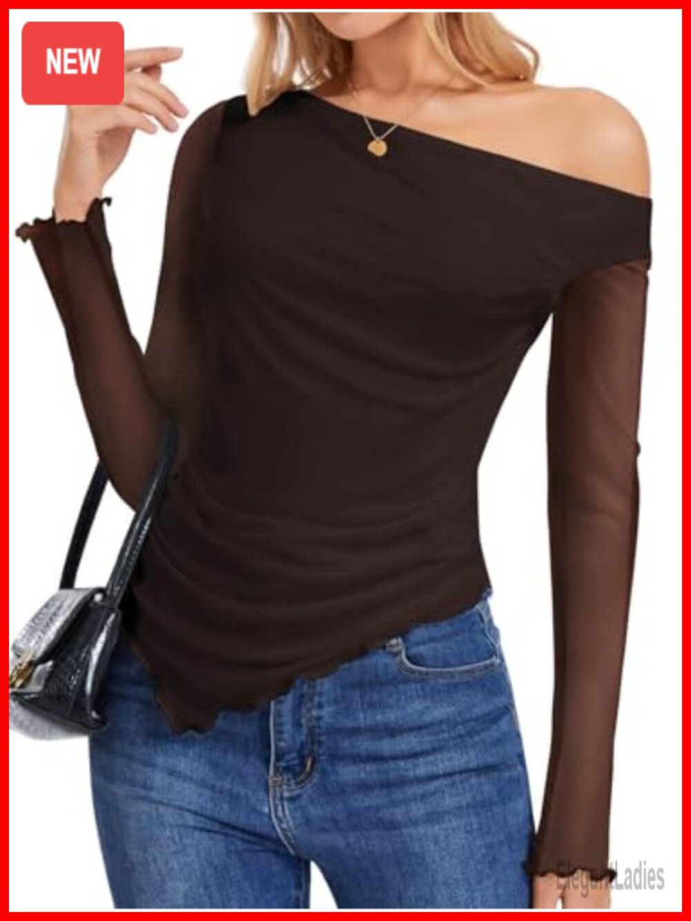 Off Shoulder Sheer Mesh Long Sleeve Ruched High Low Blouse
